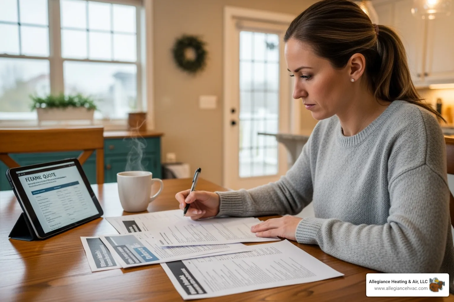 homeowner reviewing furnace quotes - furnace installation Indiana