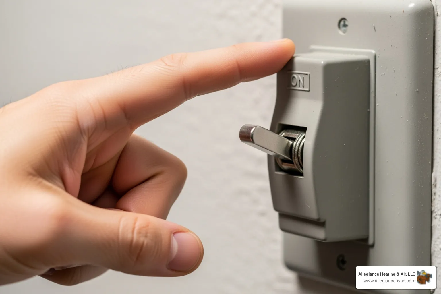 hand pointing to furnace power switch - furnace not working