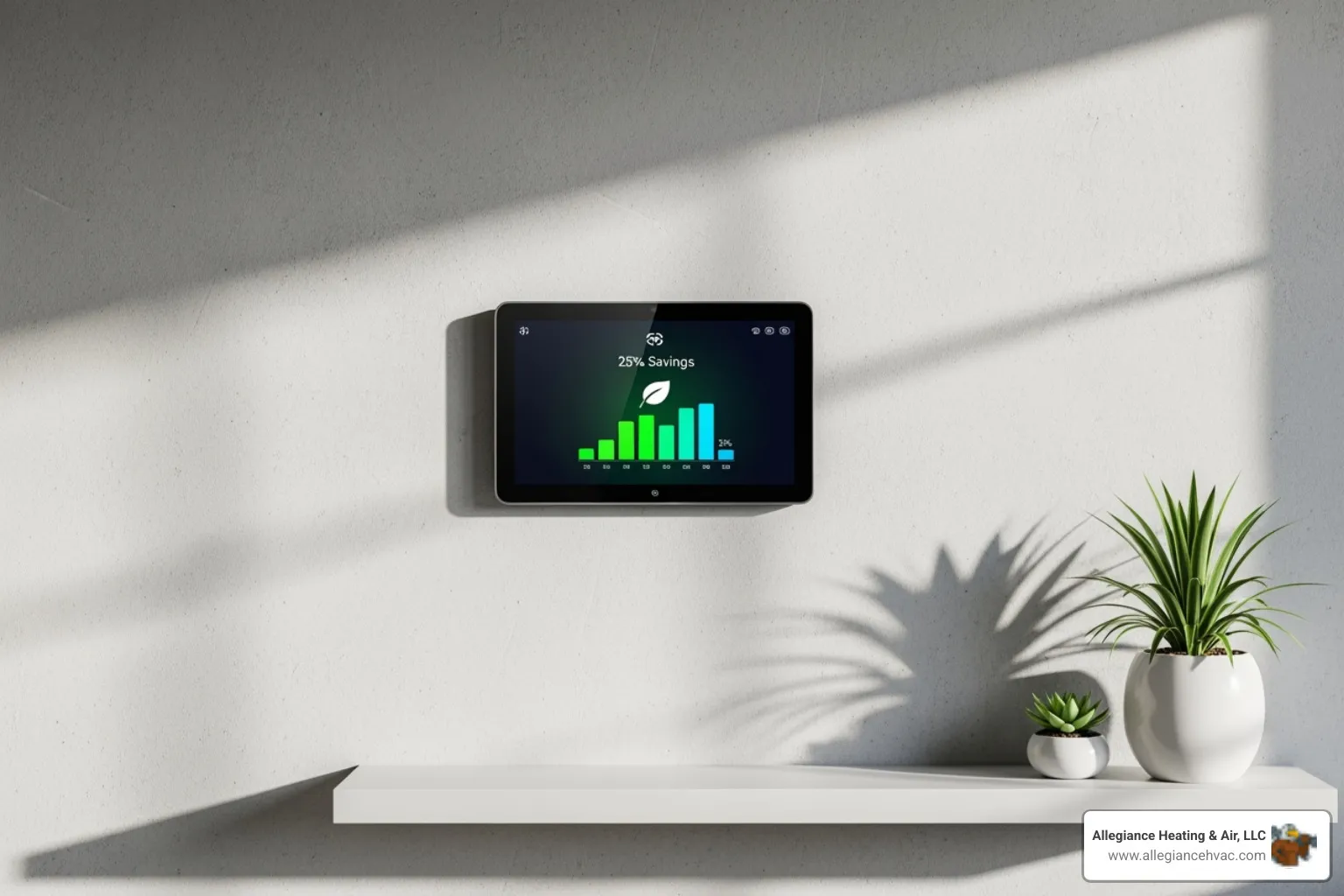 Smart thermostat showing energy savings - ac repair pewee valley