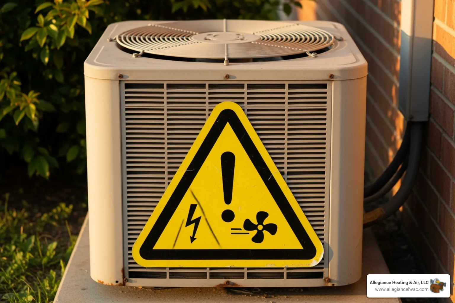 AC unit with a warning sign icon - ac repair pewee valley