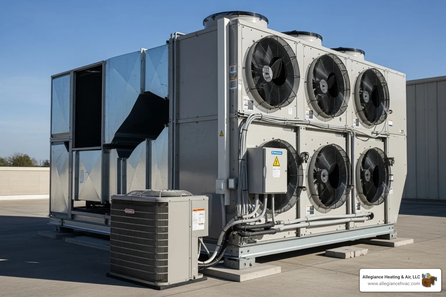 comparing a small residential AC unit to a large commercial one - commercial ac installation georgetown