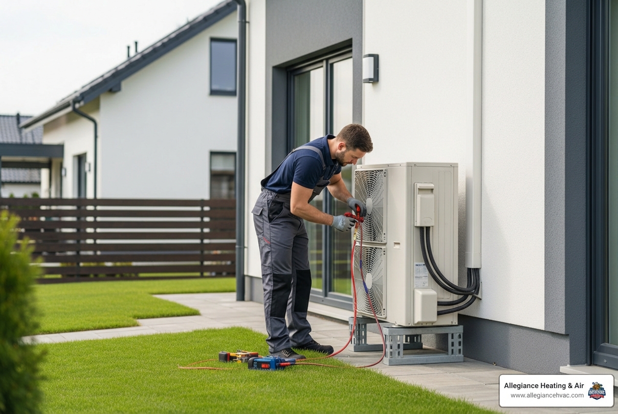infographic showing the complete heat pump installation process in New Albany including site assessment, system selection, professional installation steps, and post-installation maintenance requirements with timelines and key decision points - best heat pump installation in new albany, in
