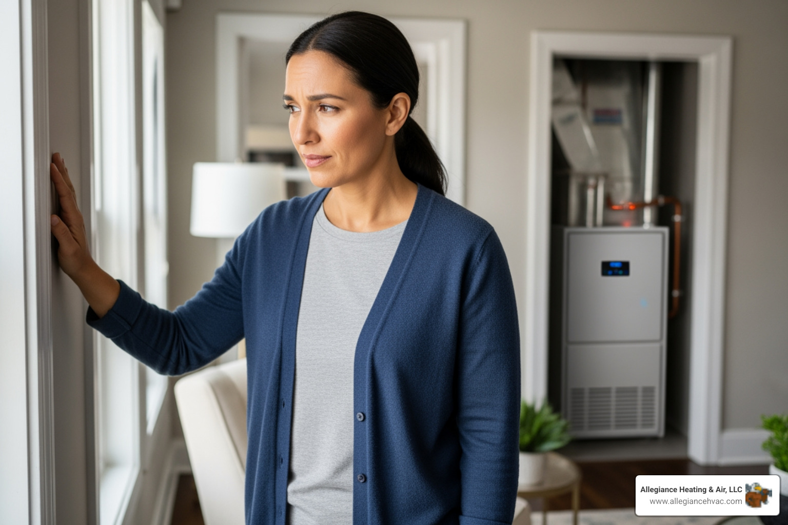 infographic showing the top 5 warning signs your furnace needs immediate professional attention: unusual sounds like banging or grinding, inconsistent heating with cold spots in rooms, sudden spikes in utility bills, furnace cycling on and off frequently, and strange odors including burning or electrical smells - best furnace repair in greenville, in