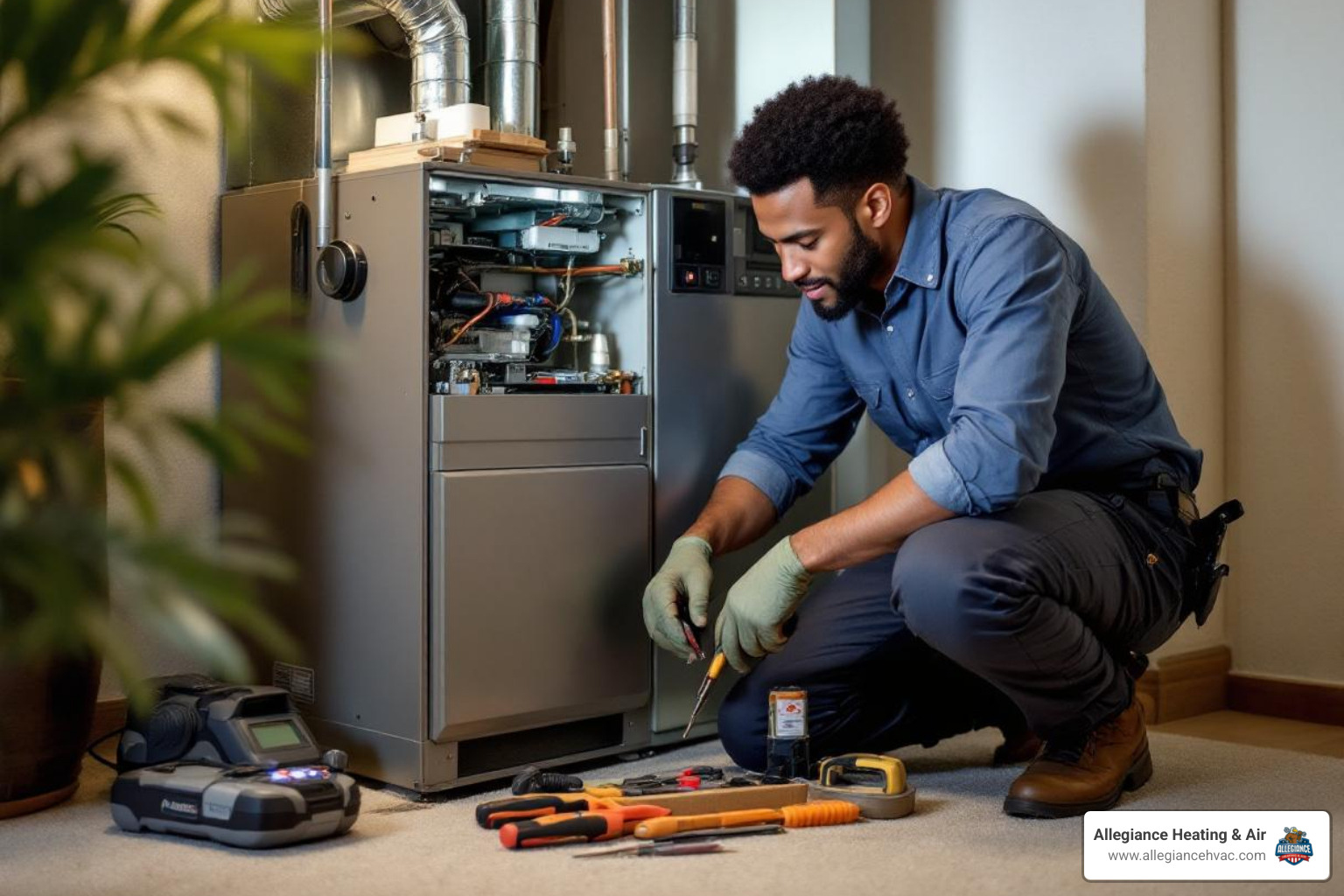 Infographic showing three pillars of furnace maintenance: Safety (carbon monoxide detection, cracked heat exchanger inspection), Efficiency (lower energy bills, consistent heating), and Longevity (15-30 year lifespan with proper care, prevents costly breakdowns) - best furnace maintenance in clarksville, in