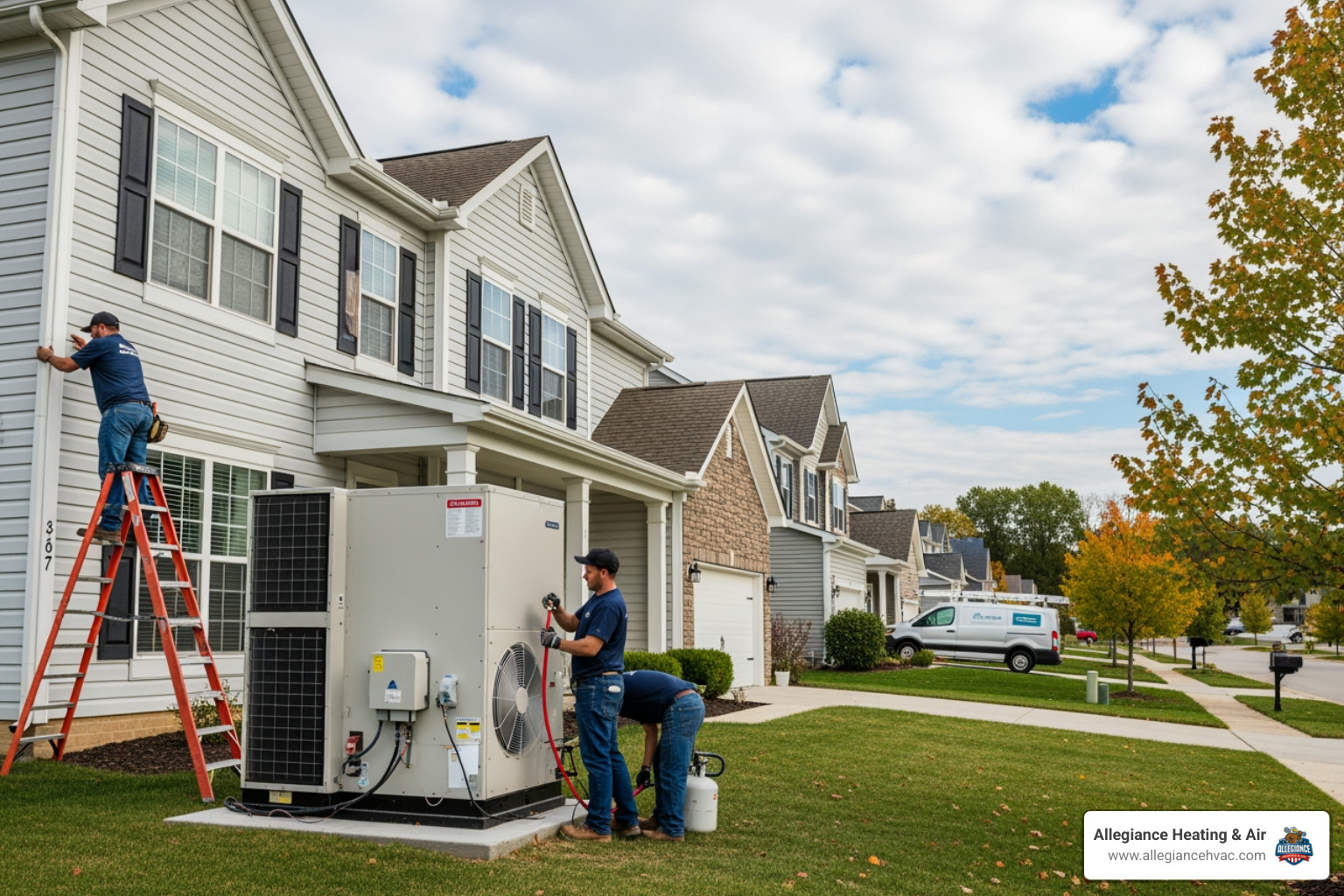 infographic showing how heat pumps provide heating in winter by extracting outdoor heat and cooling in summer by removing indoor heat, with arrows indicating heat transfer direction and seasonal operation modes - heat pump installation near me in new albany, in