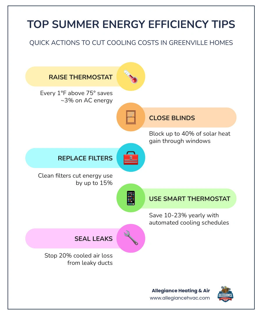 Infographic showing top 10 summer energy efficiency tips for homeowners with savings percentages infographic Infographic showing top 10 summer energy efficiency tips for homeowners with savings percentages infographic