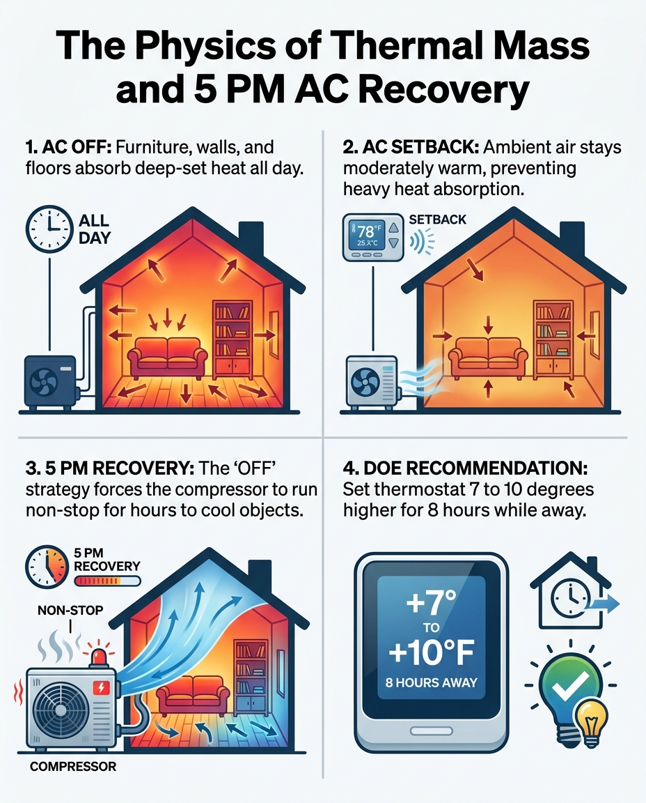 The Physics of Thermal Mass and 5 PM AC Recovery
