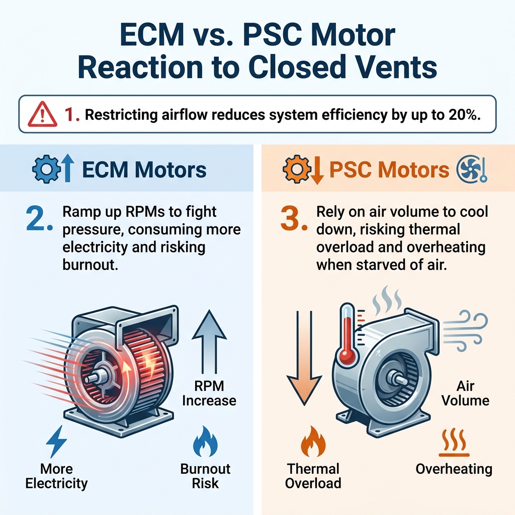 ECM vs. PSC Motor Reaction to Closed Vents