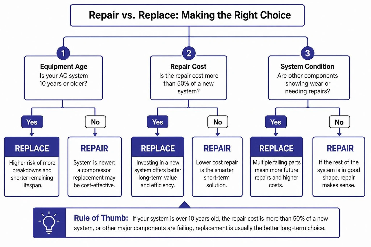 Deciding between repairing or replacing an AC unit