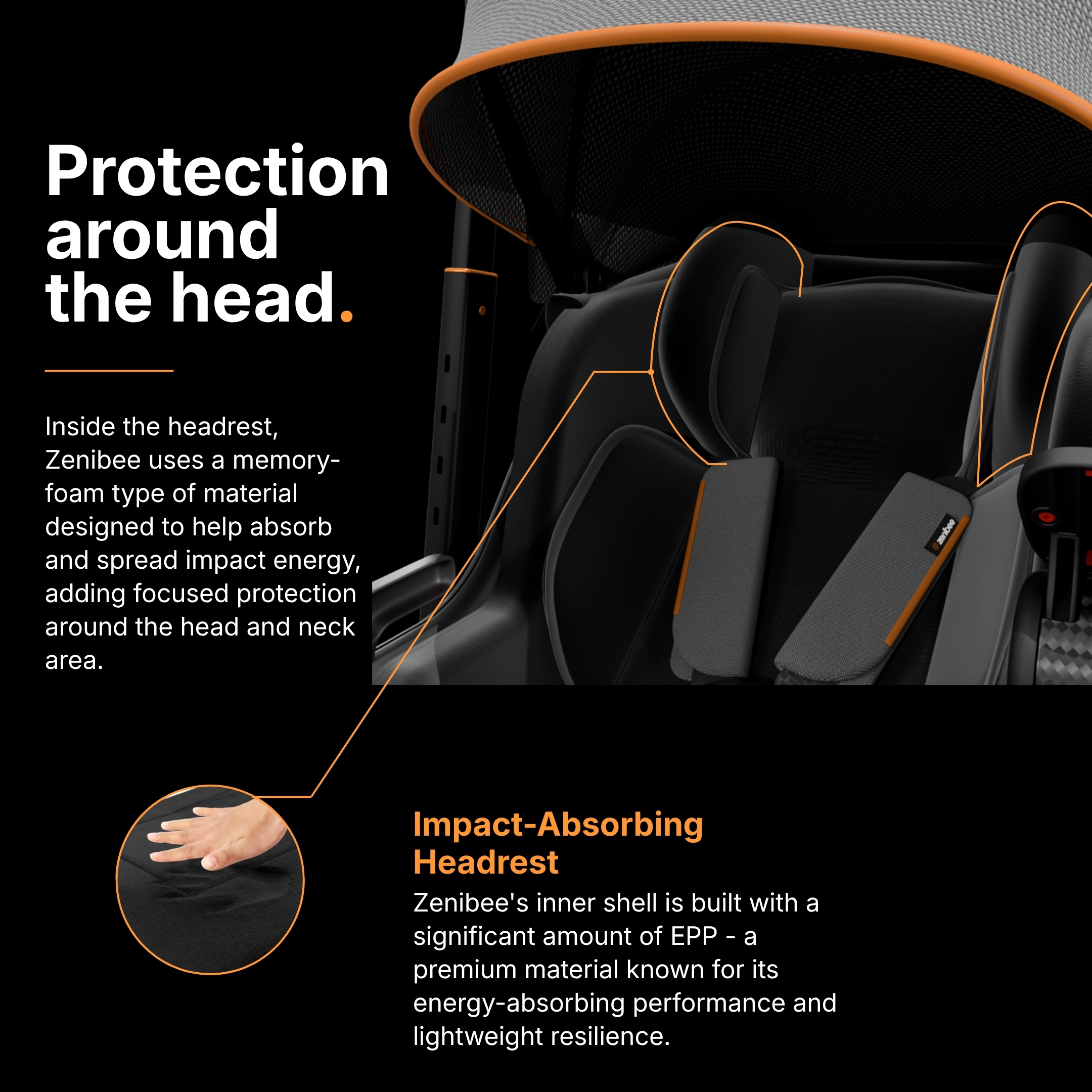 Zenibee impact-absorbing headrest safety design