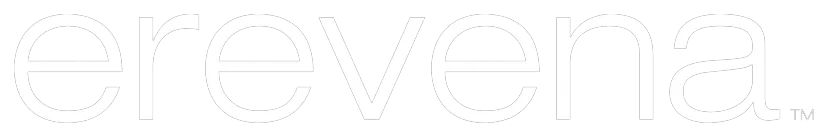 Erevena brand name logo in lowercase white letters on a transparent background.