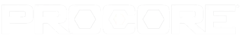 Procore company logo in bold, white uppercase letters on transparent background.