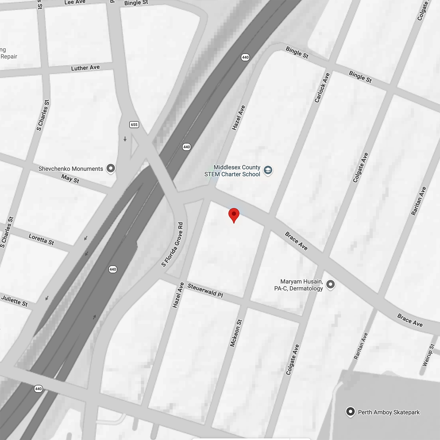 Map showing the MCSCS Hazel Campus at 584 Hazel Ave, Perth Amboy, NJ