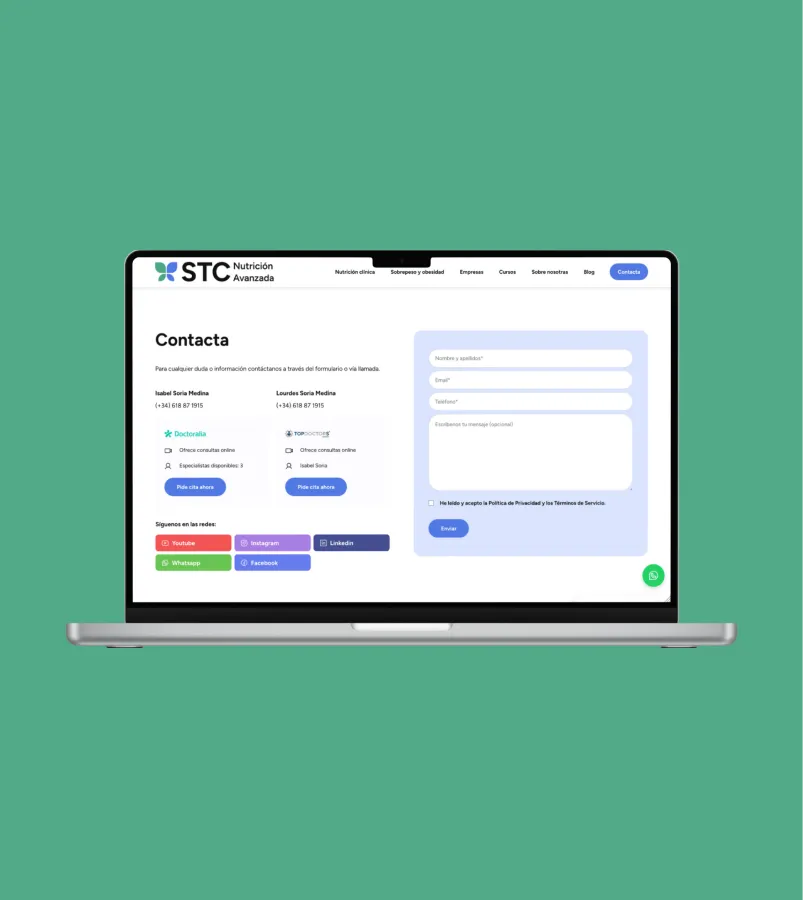 Captura de pantalla de STC Nutrición - Desarrollo Wordpress