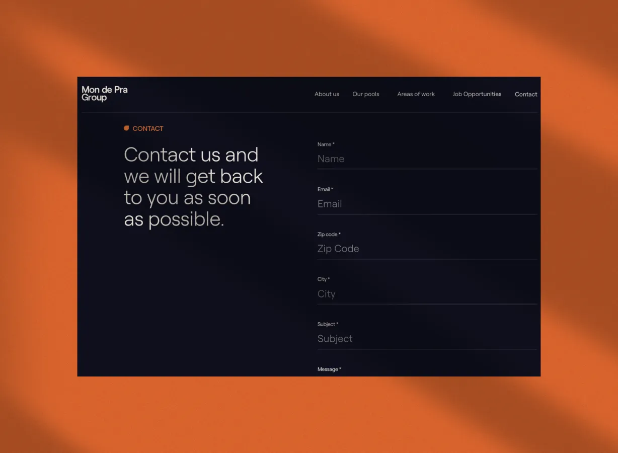 Captura de pantalla MondePra Group - Desarrollo Webflow