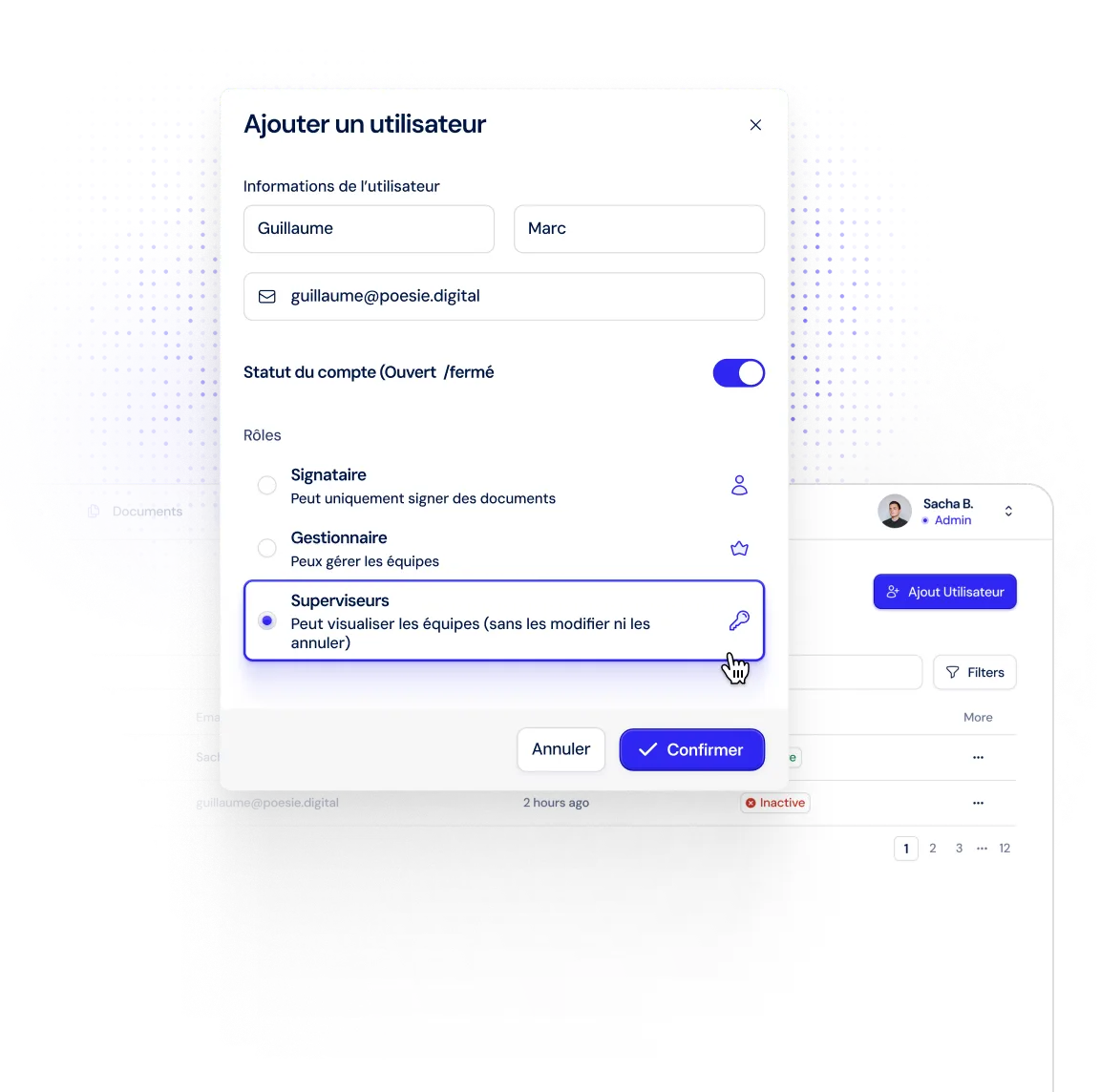 Gestion des rôles et des actions cleversign