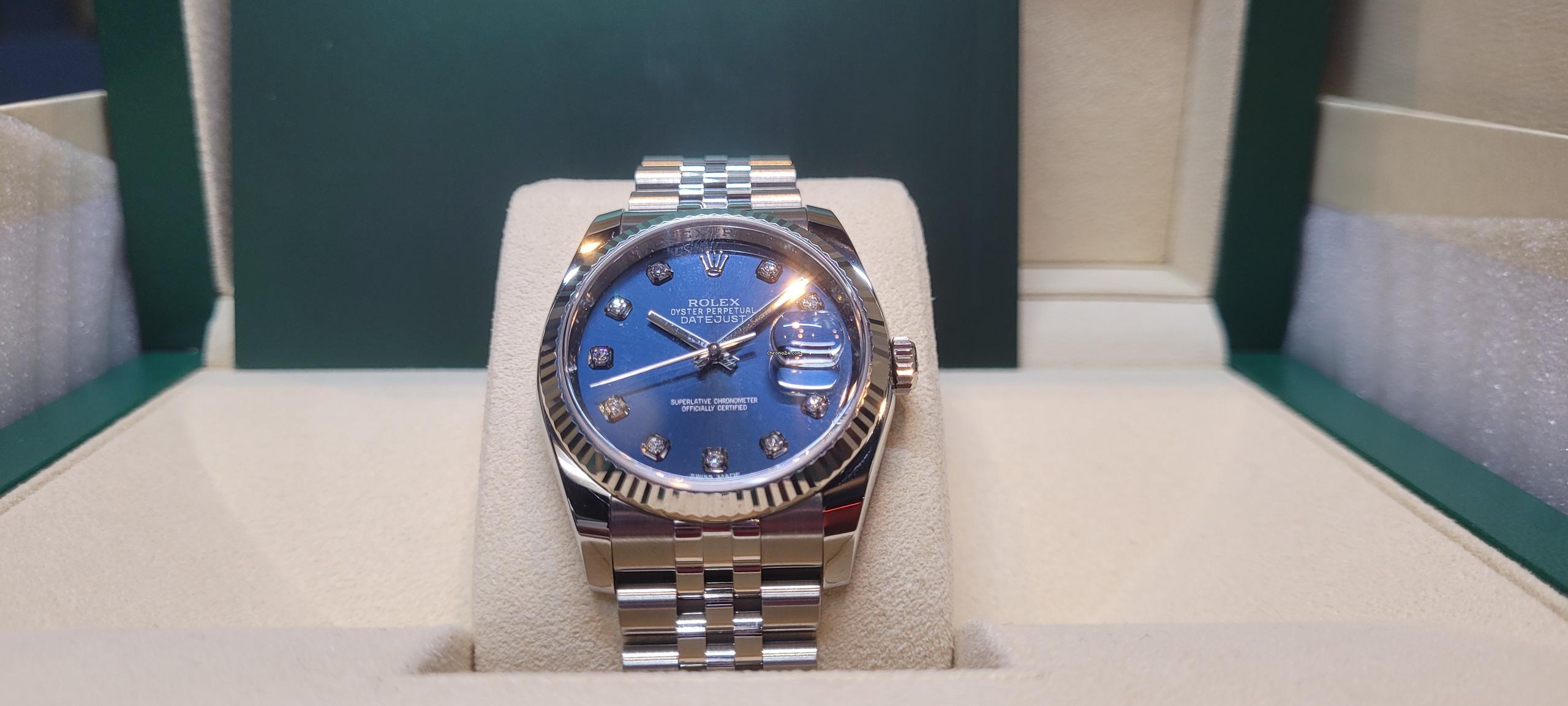 Rolex Datejust 36 116234 blue 10 diamonds dial full set
