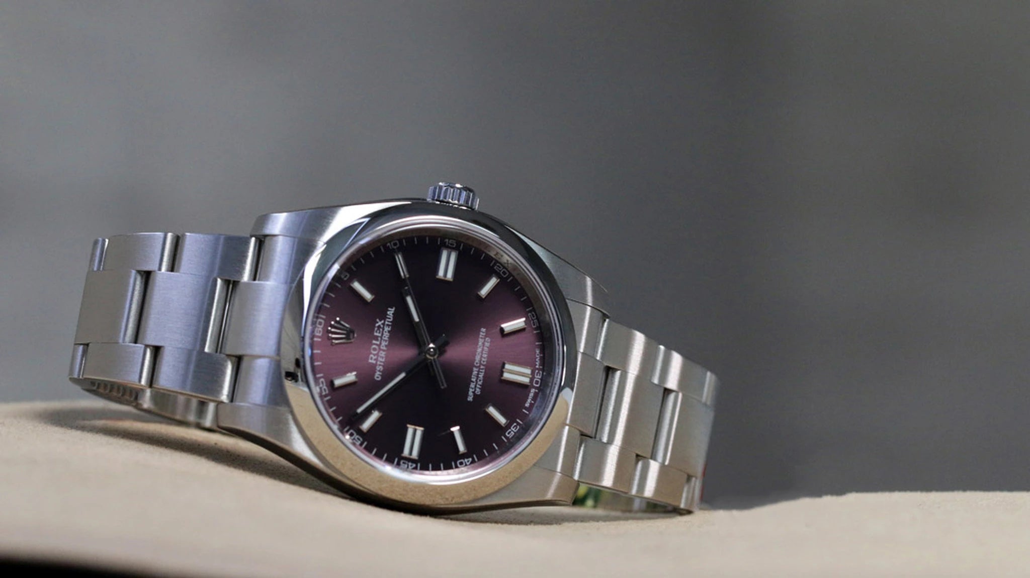 Rolex Oyster Perpetual 36 116000 Komplettset 2019 „Rottraube“, sehr guter Zustand, zu verkaufen