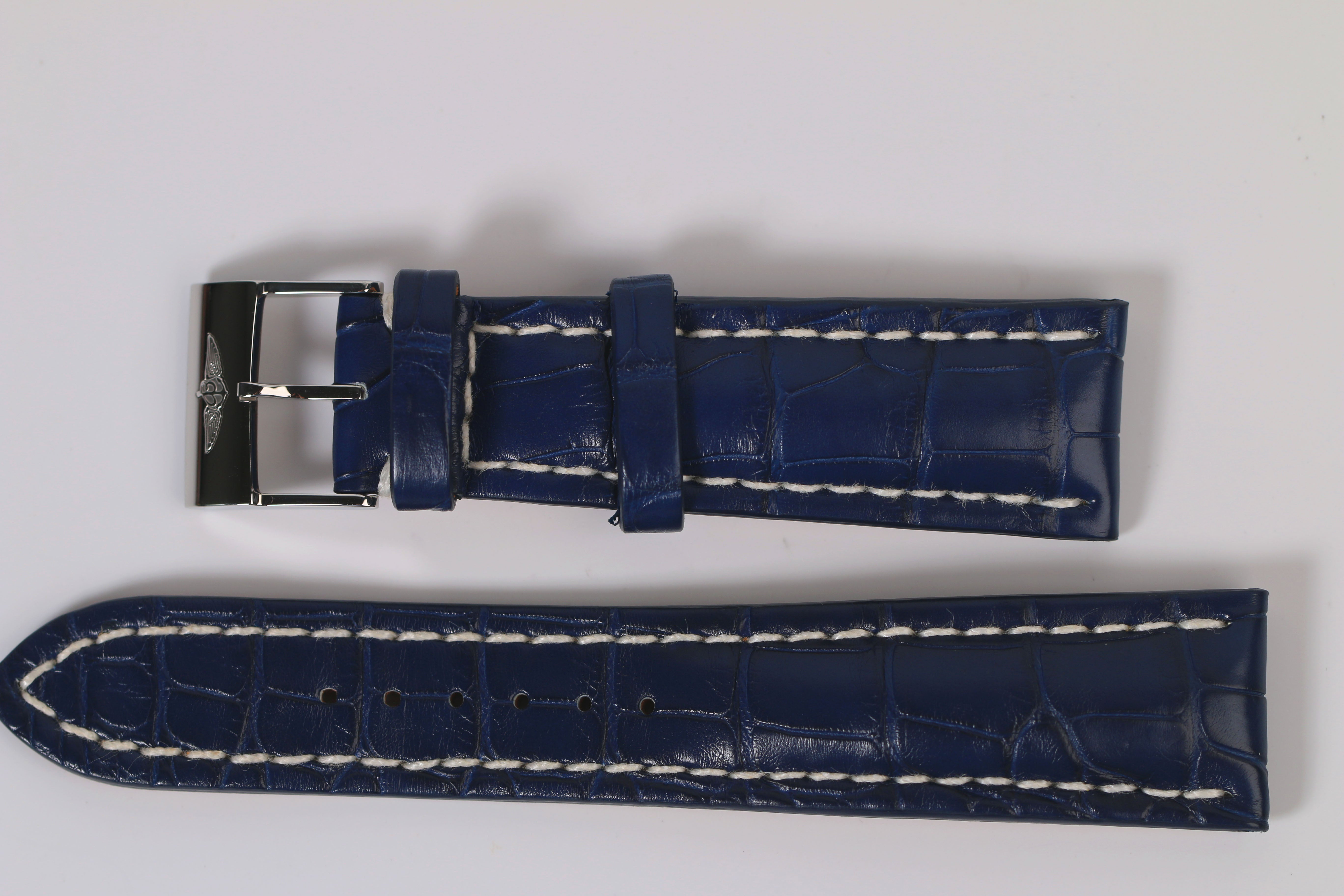 Breitling Bracelet alligator bleu boucle ardillon 24-20