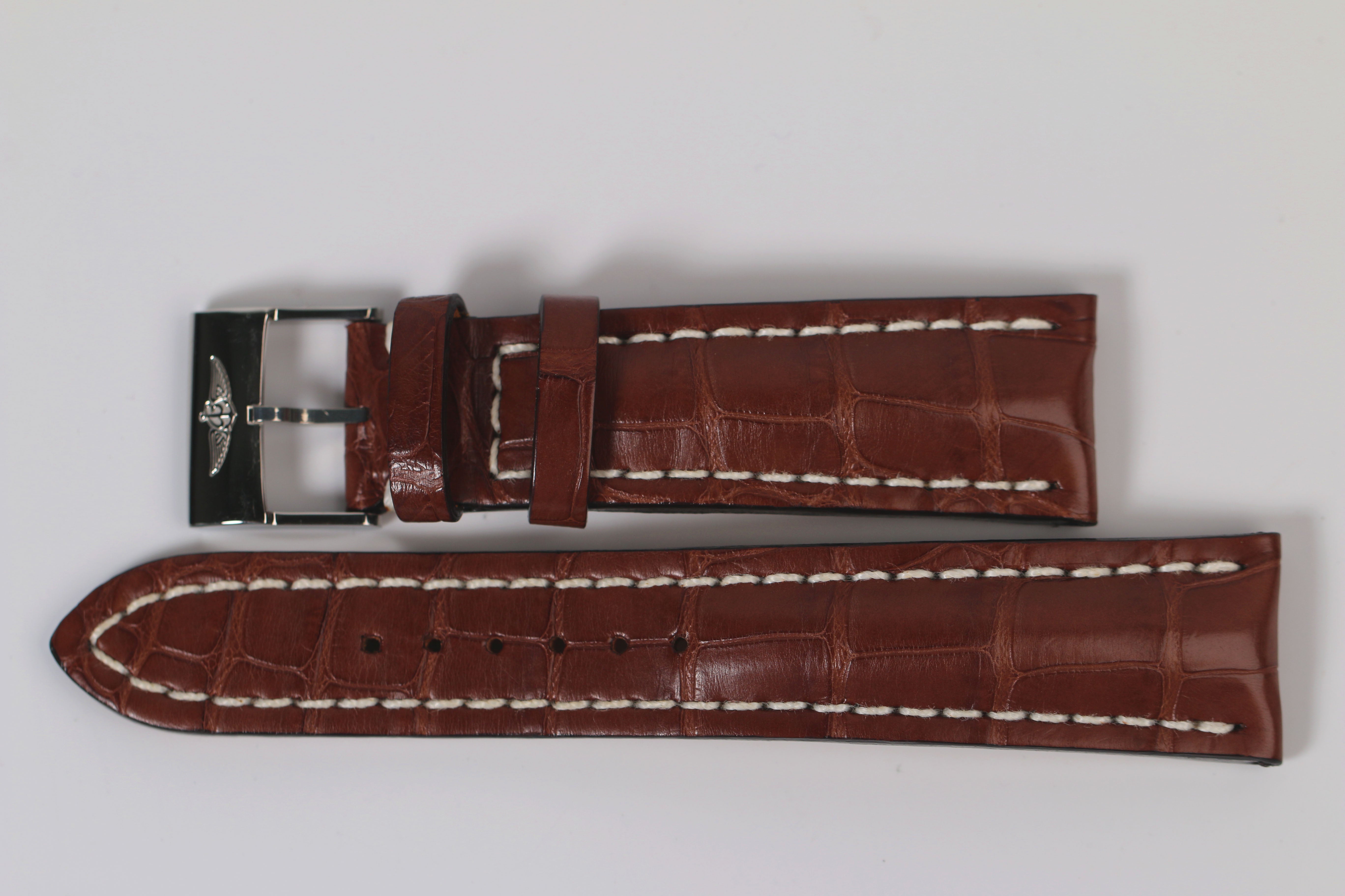 Breitling Bracelet alligator brun boucle ardillon 24-20