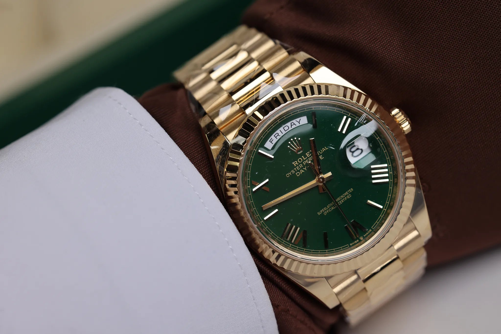 Rolex Day-Date 40 228238 Green Full set 2016 Révision 2023