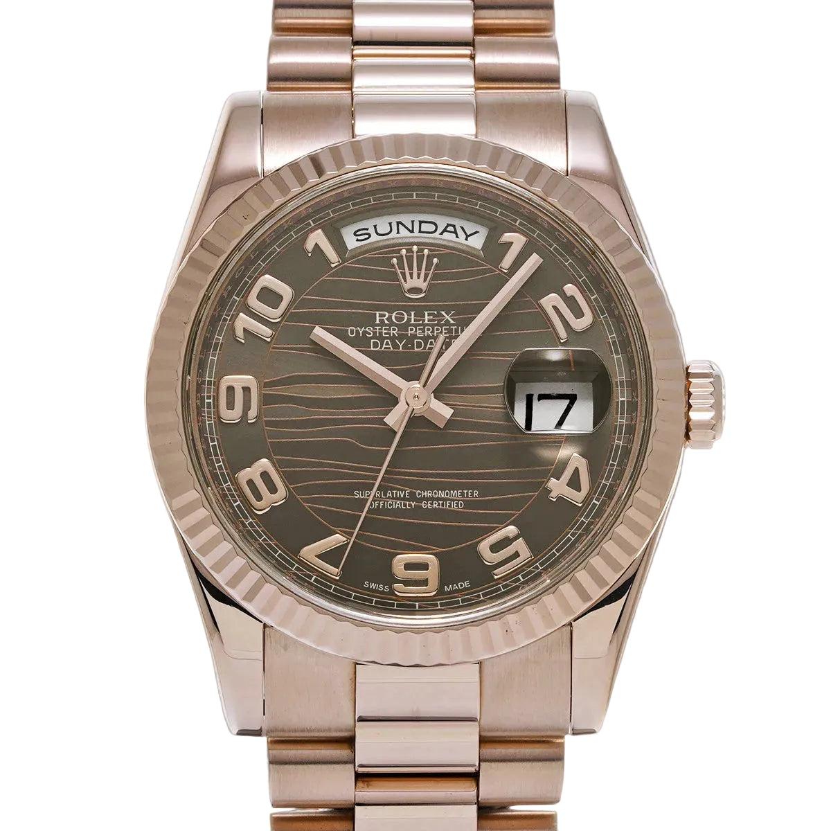 Rolex Day-Date 118235F 2013 Brown Wave Dial Serviced in 2023