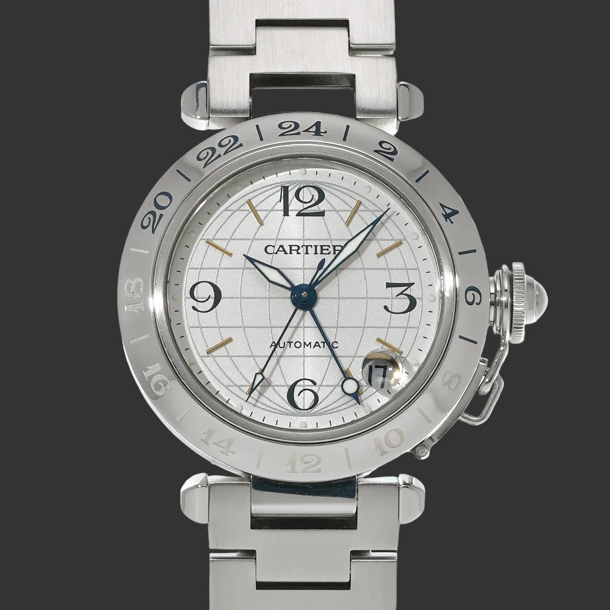 Cartier Pasha C Meridian GMT W31029M7 Silberner Edelstahl