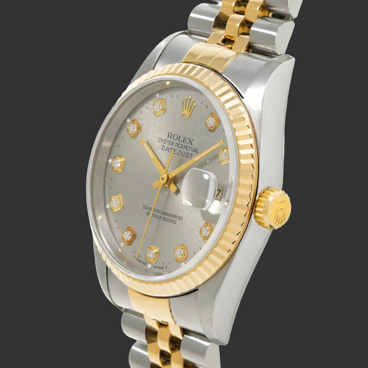 Rolex DateJust 16233G 1996 Gris ordinateur Diamant Acier inoxydable