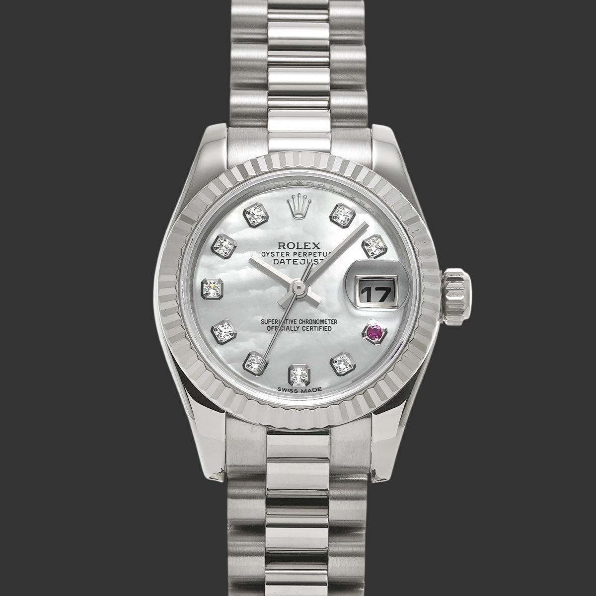 Rolex Datejust 179179NG Nacre blanche Diamant/Rubis Or blanc