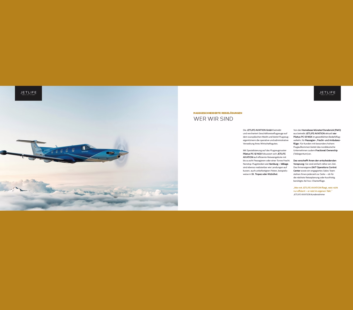 Jetlife Aviation Imagebroschüre designt und konzipiert von Simone Wipf von Studio S