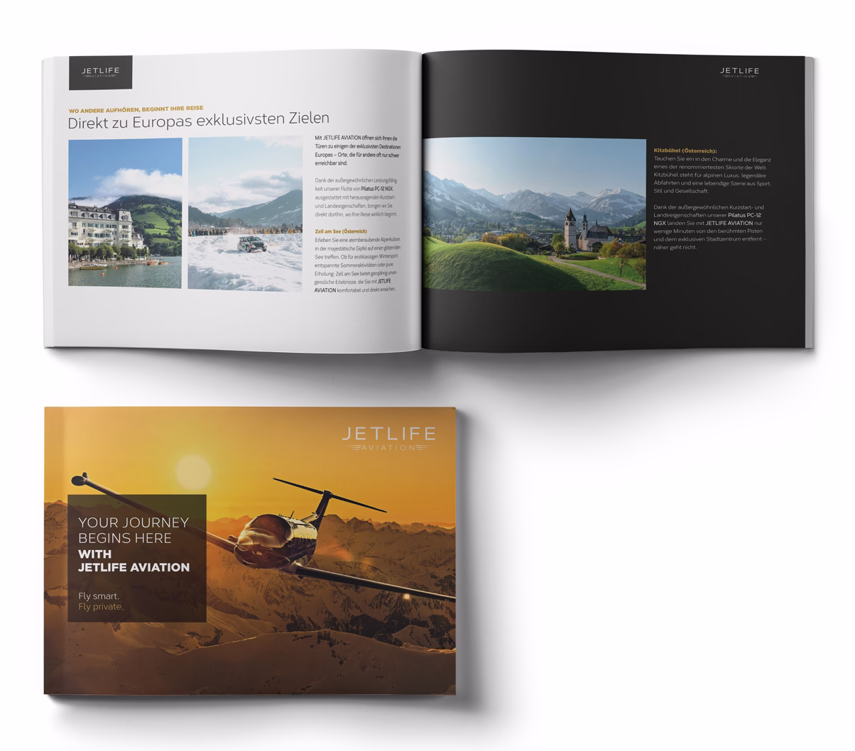 Jetlife Aviation Imagebroschüre designt und konzipiert von Simone Wipf von Studio S
