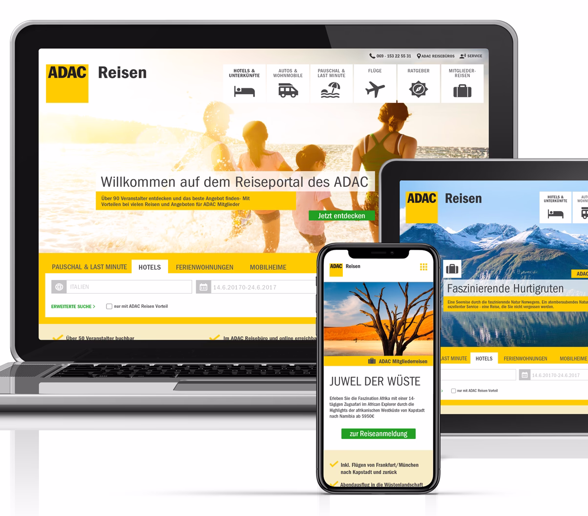 ADAC Reisen Webseite von Brand Refresh CI und Styleguidedesignt von Simone Wipf von Studio S