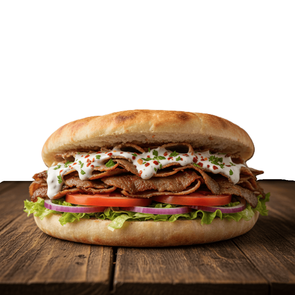 Pollo y ternera juntos en un pan crujiente.