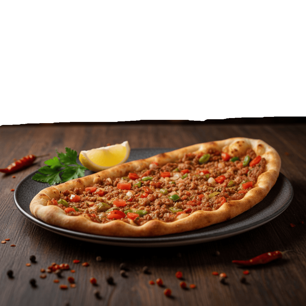 Pizza turca con carne picada y especias.