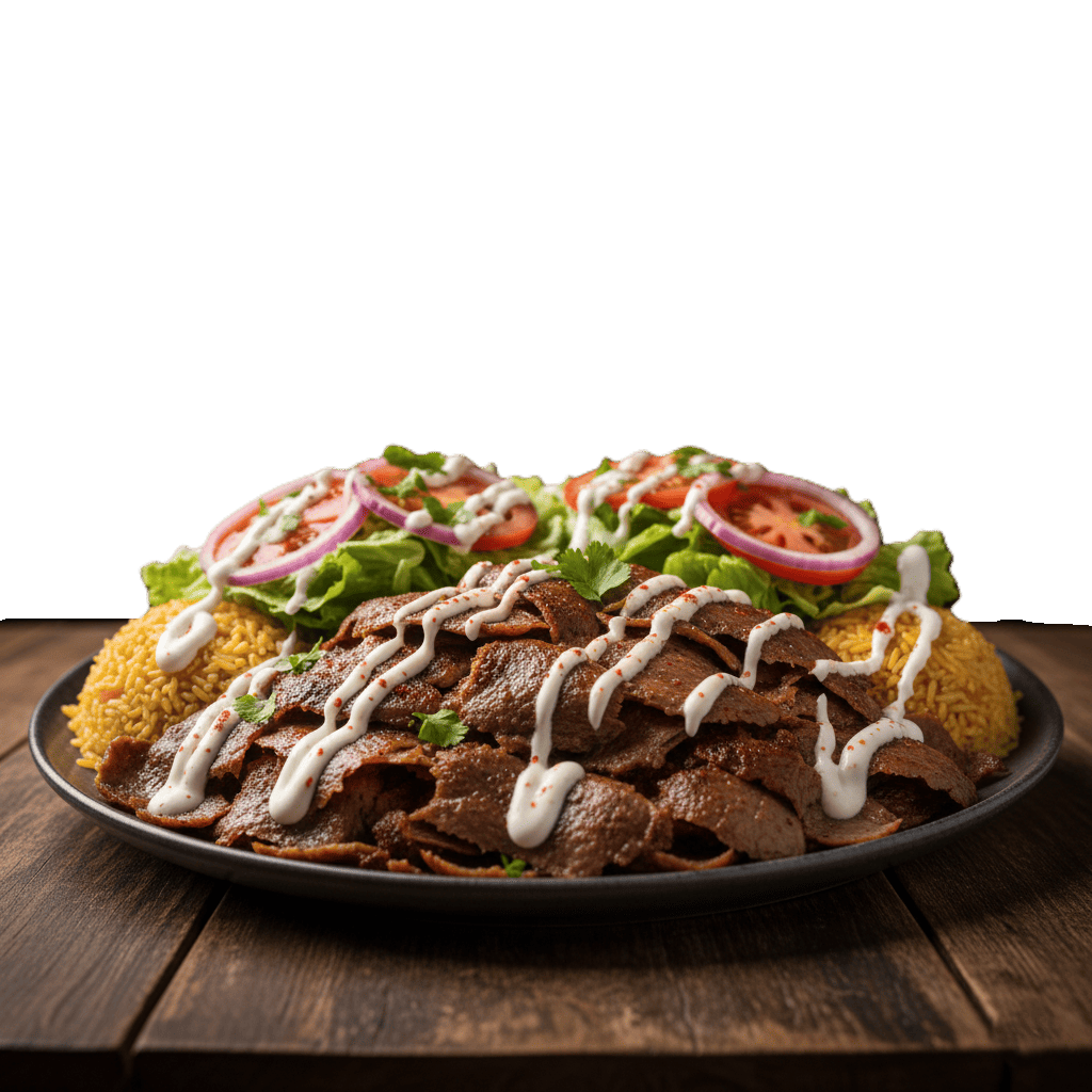 Carne XXL con arroz, ensalada y pan.