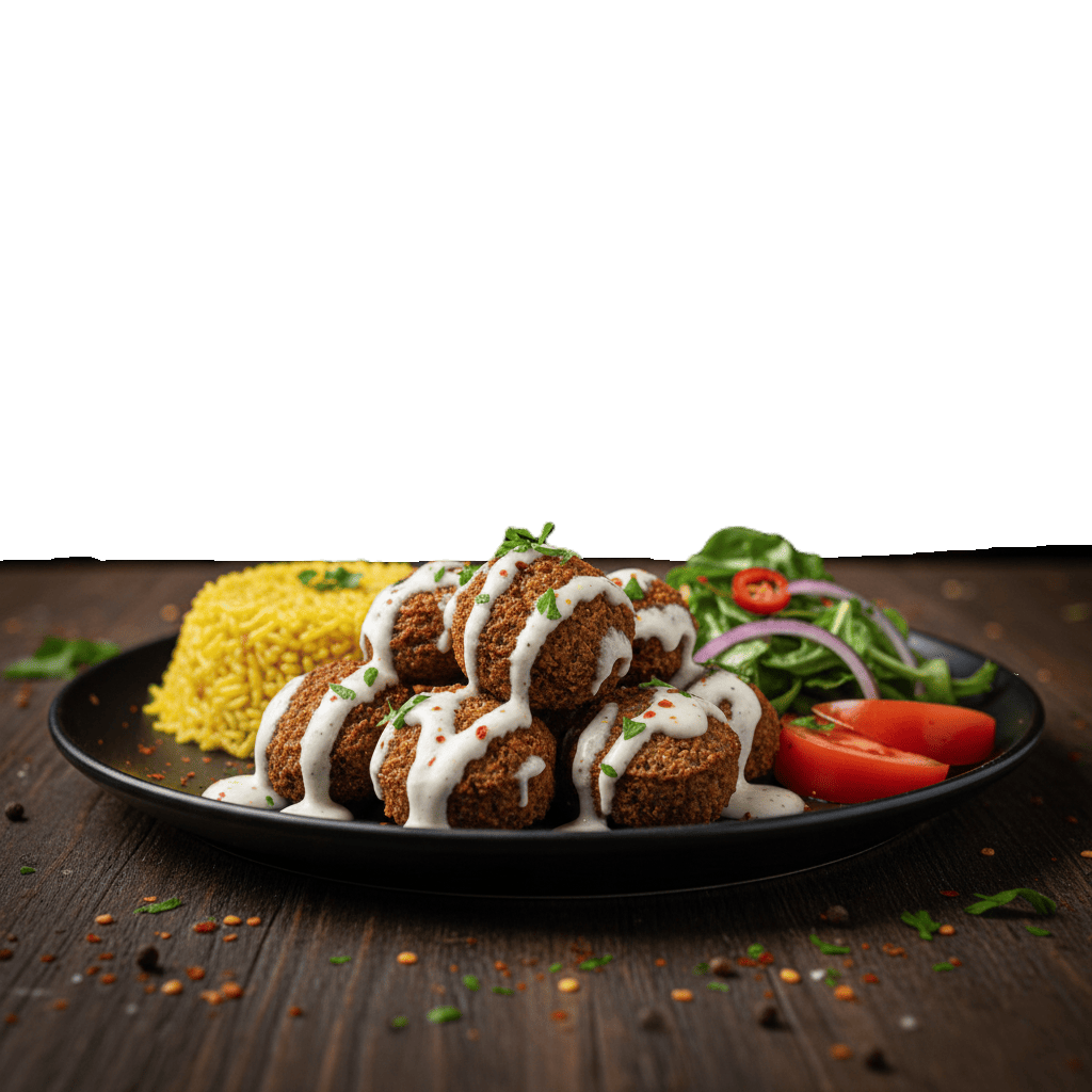 Falafel casero con guarnición.