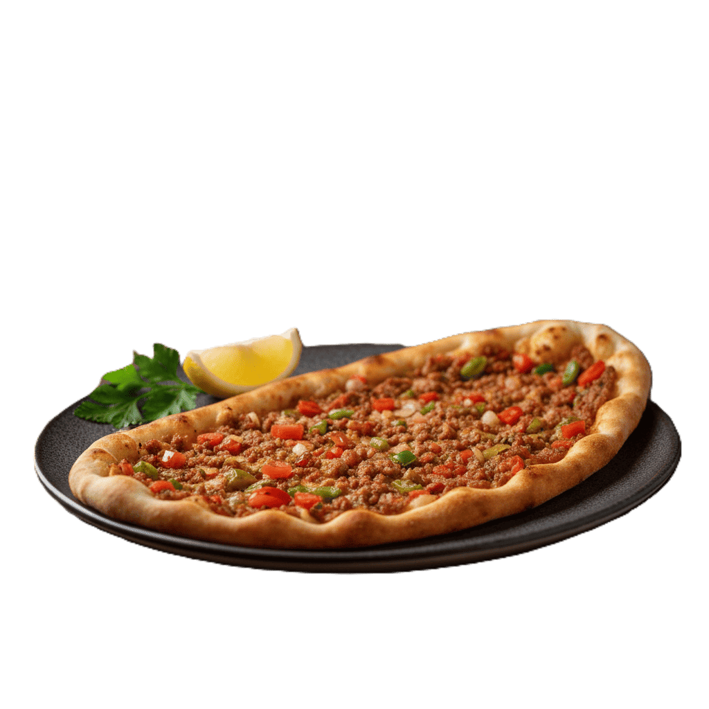 Pizza turca con carne picada y especias.