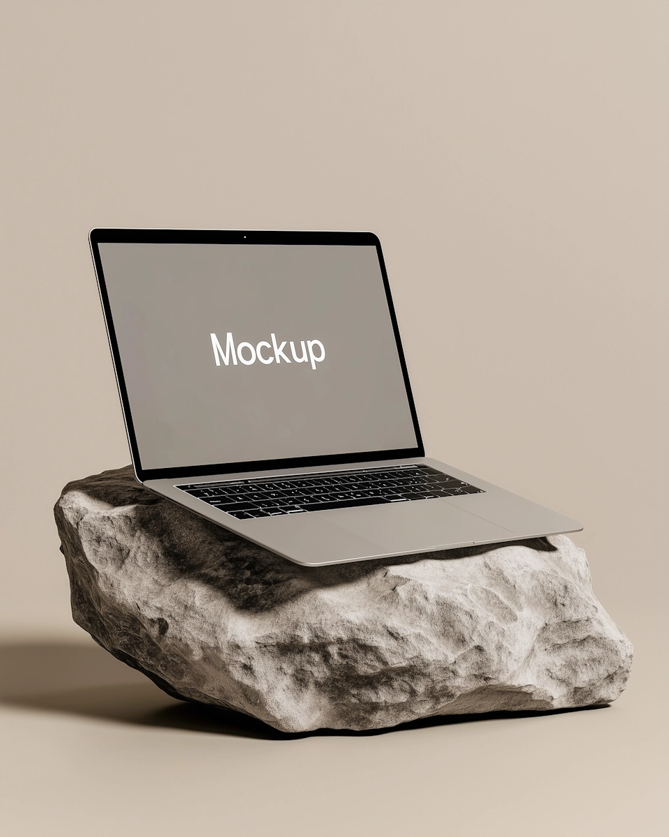 Laptop On Textured Rock