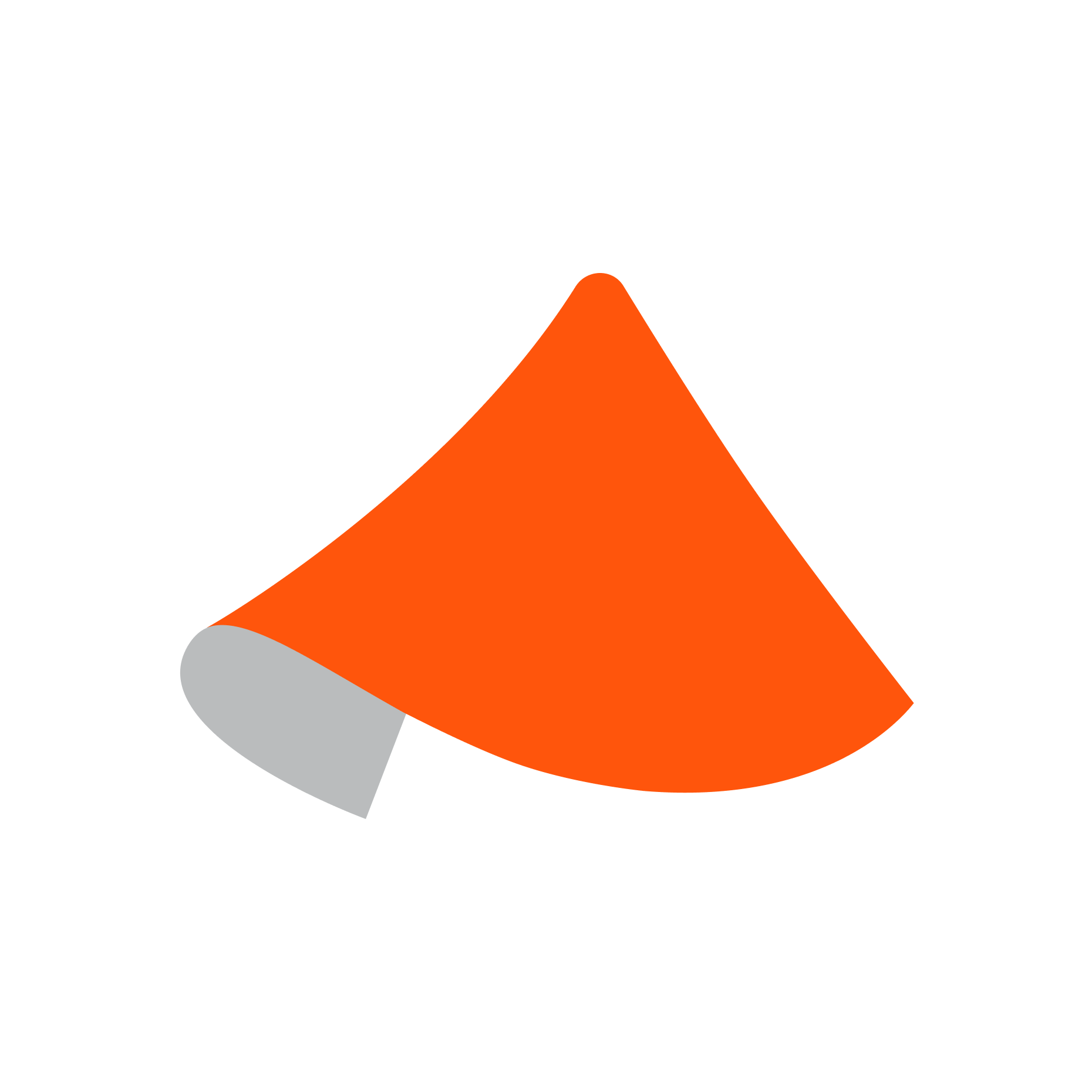 Abstract icon resembling an orange triangular shape with a gray folded corner on a black background.