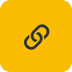 Black chain link icon on a yellow rounded square background.