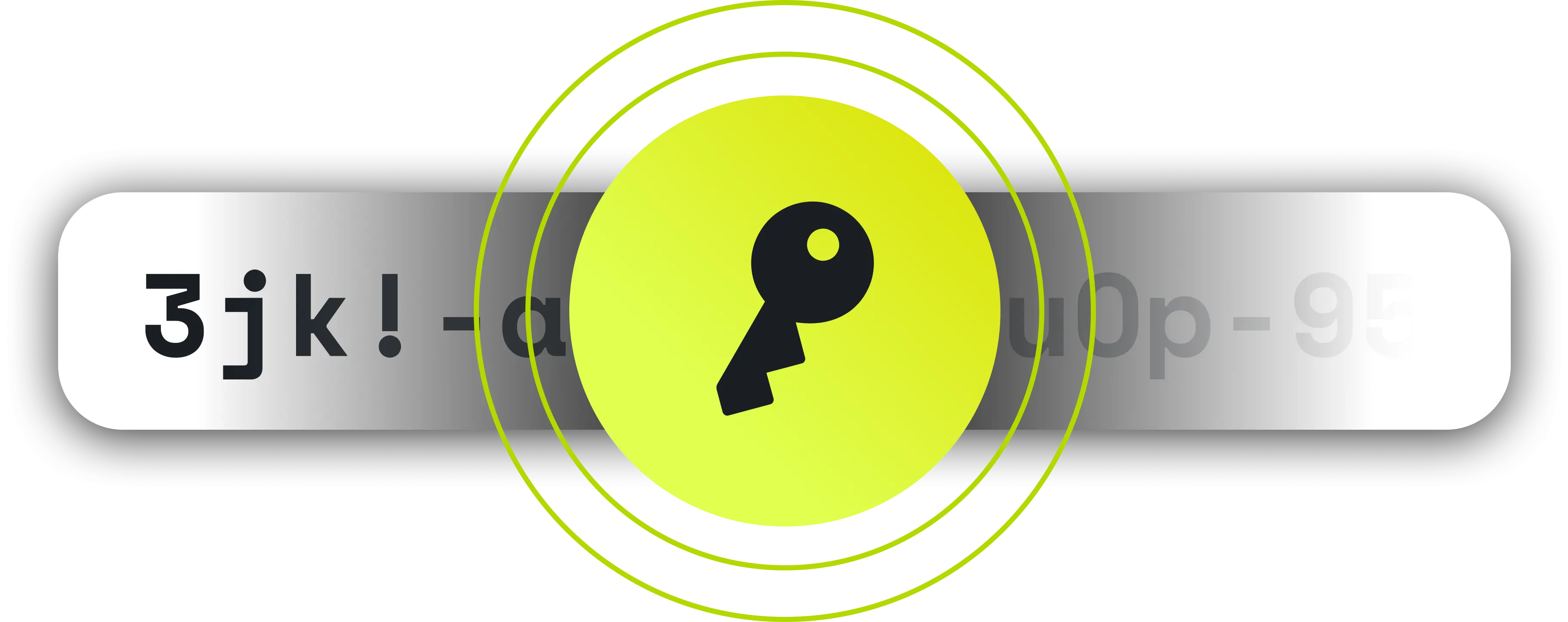 A password entry field with obscured characters and a key icon in a yellow circle overlay.