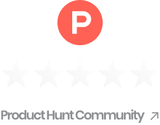 Product Hunt logo above a five-star rating and the text 'Product Hunt Community'.