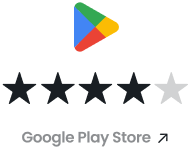 Google Play Store logo above a five-star rating and the text 'Google Play Store' with an arrow.