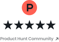 Product Hunt Community icon with five black stars rating and a red circle containing a black letter P above.