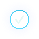 White check mark inside a black circle with a glowing blue halo.
