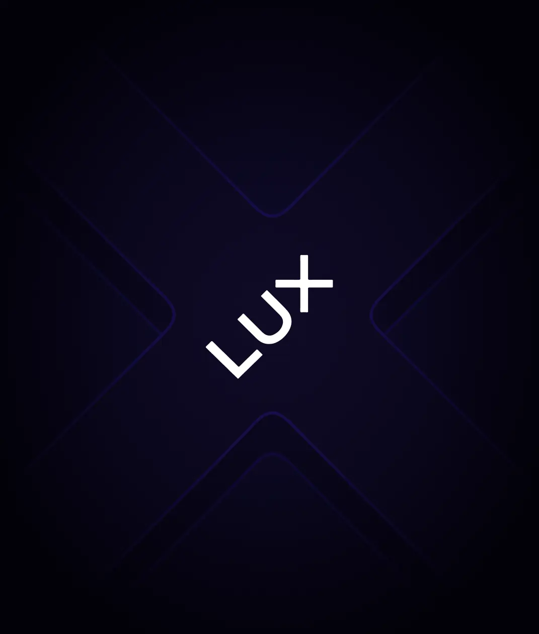 White text reading 'LUX' rotated diagonally over a dark background with faint geometric X patterns.