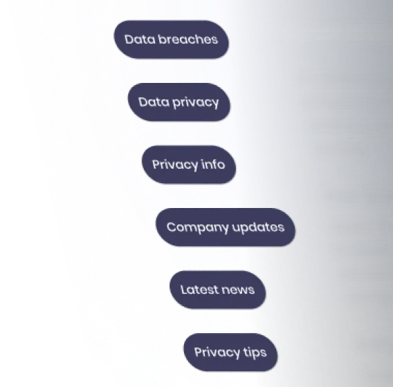 Vertical menu with options: Data breaches, Data privacy, Privacy info, Company updates, Latest news, Privacy tips.
