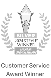 Silver customer service award with laurel wreath and five stars, labeled for 2021-2022.