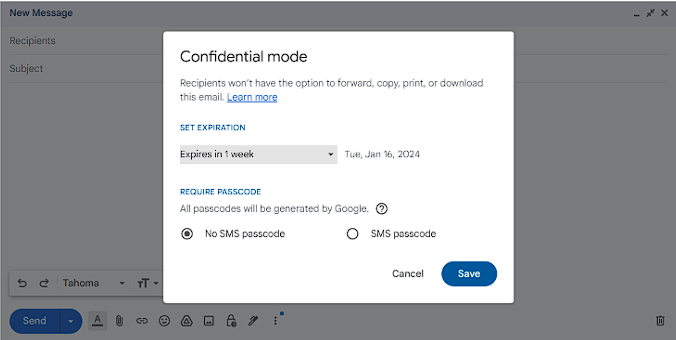 Image of the Credential Mode in Gmail
