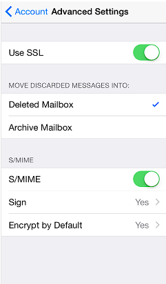 Image of the account settings for iPhone